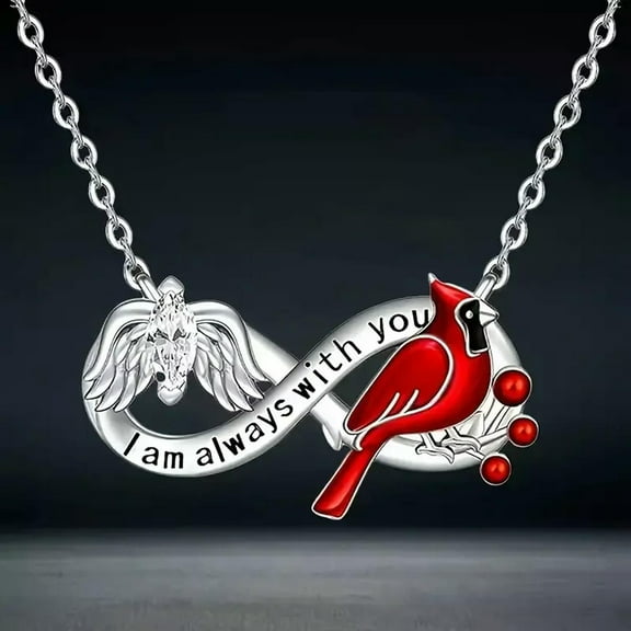 GKNET Cardinal Red Bird Engraved Infinity Symbol Pendant Necklace I am always with You