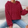 thumbnail image 4 of Women's Textured Knit Sweater Hooded Long Sleeve Pullover Warm Comfortable Winter Top Red XXXL, 4 of 6
