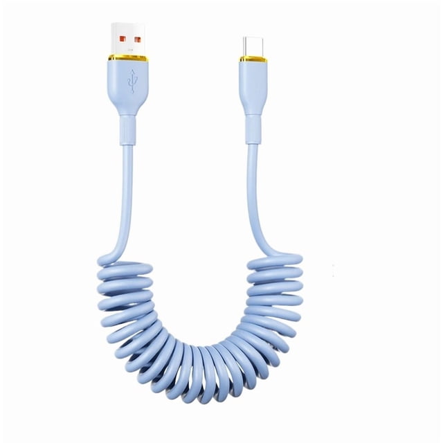 Câble de Données à Ressort pour Voiture 100W, Câble de Charge Rapide Rétractable USB-C vers Type-C pour Xiaomi Huawei, Câble de Transfert de Charge Rapide