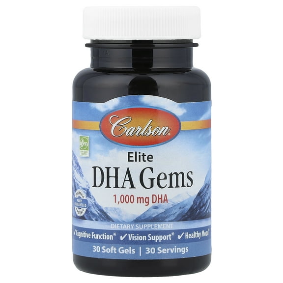 Carlson - Elite DHA Gems, 1000 mg DHA, Supports Healthy Brain Function  Vision, 30 soft gels