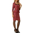 thumbnail image 4 of Allegra K Women's Bodycon Pencil Dress 3/4 Sleeve Peplum Belt Plaid Sheath Dresses, 4 of 5