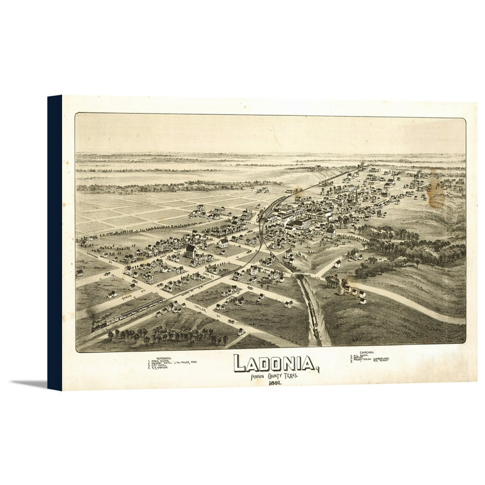 Ladonia, Texas Panoramic Map (18x10 Gallery Wrapped Stretched Canvas