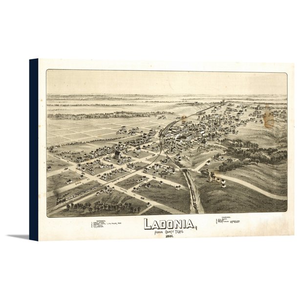 Ladonia, Texas Panoramic Map (18x10 Gallery Wrapped Stretched Canvas