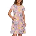thumbnail image 4 of Uourmeti Koala Kids Dresses Little Girls Cute Short Sleeve Midi Dress Summer Lemon Casual Crew Neck Swing Dresses with Pockets, 4 of 6
