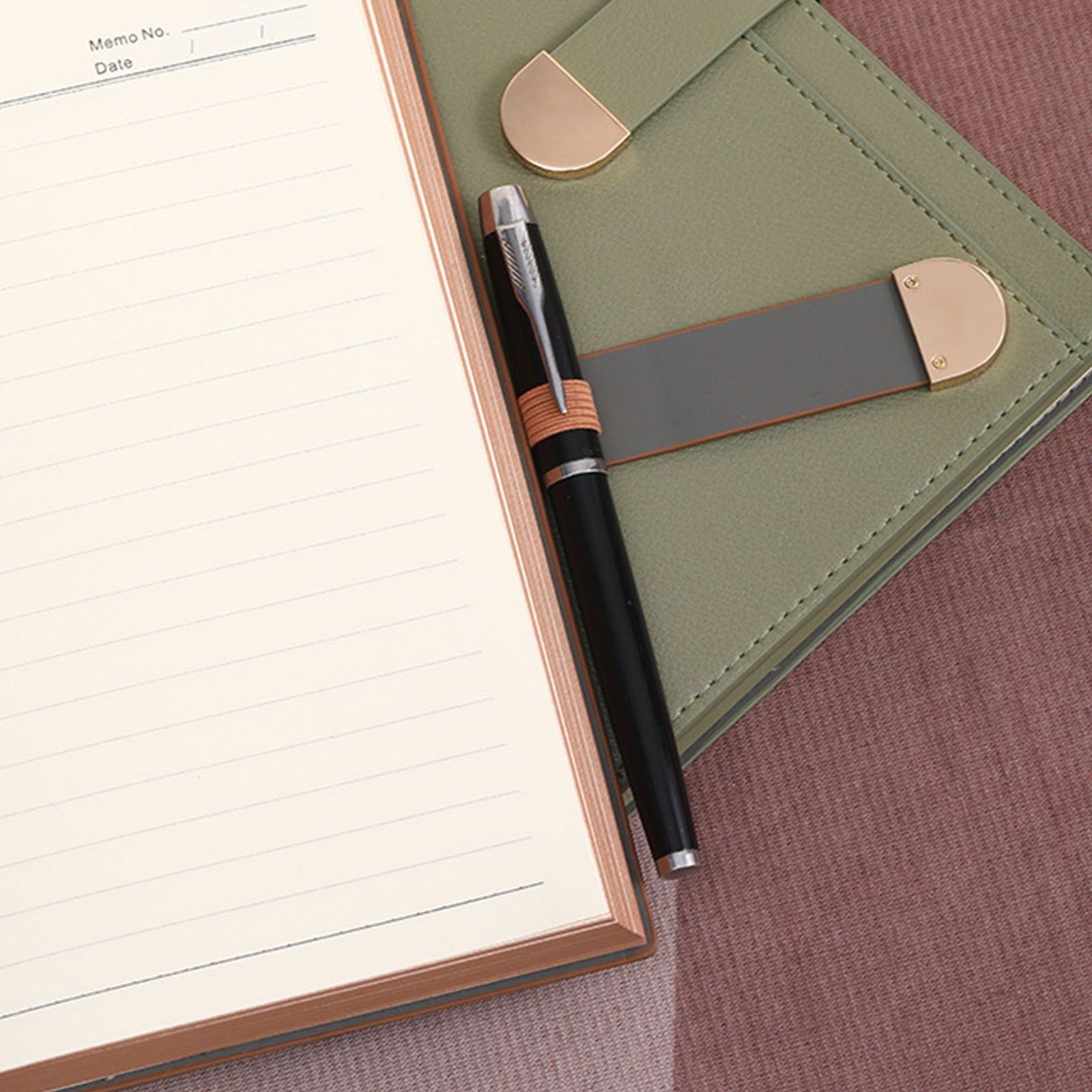 Professional PU Leather Notebook 300 Pages Lined Ribbon Bookmarks Button Closure Hardcover Journal for Writing