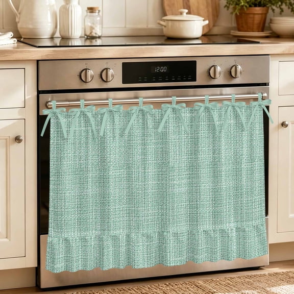 Oven Skirt Curtain for Kitchen 24x32 Inch, Mint Green Oven Curtain with 8 Ribbon Ties & Ruffle Trim, Stove Skirt Curtain Dishwasher for Cabinets Over Sinks Rustic Farmhouse Solid Color