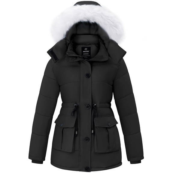 Wantdo Women's Winter Puffer Coat with Removable Hood Waterproof Warm Jacket Thickened Insulated Parka Black L