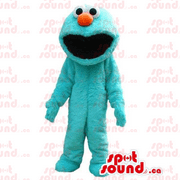 Blue Cookie Monster Alike Woolly Plush SPOTSOUND Mascot With A Red Nose - Imaginary animal mascots