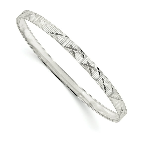 925 Sterling Silver Diamond-cut Slip-on Bangle Bracelet
