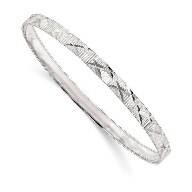 Sterling Silver Diamond Cut Slip-on Bangle (Weight: 6.94 Grams, Length: 8 Inches)