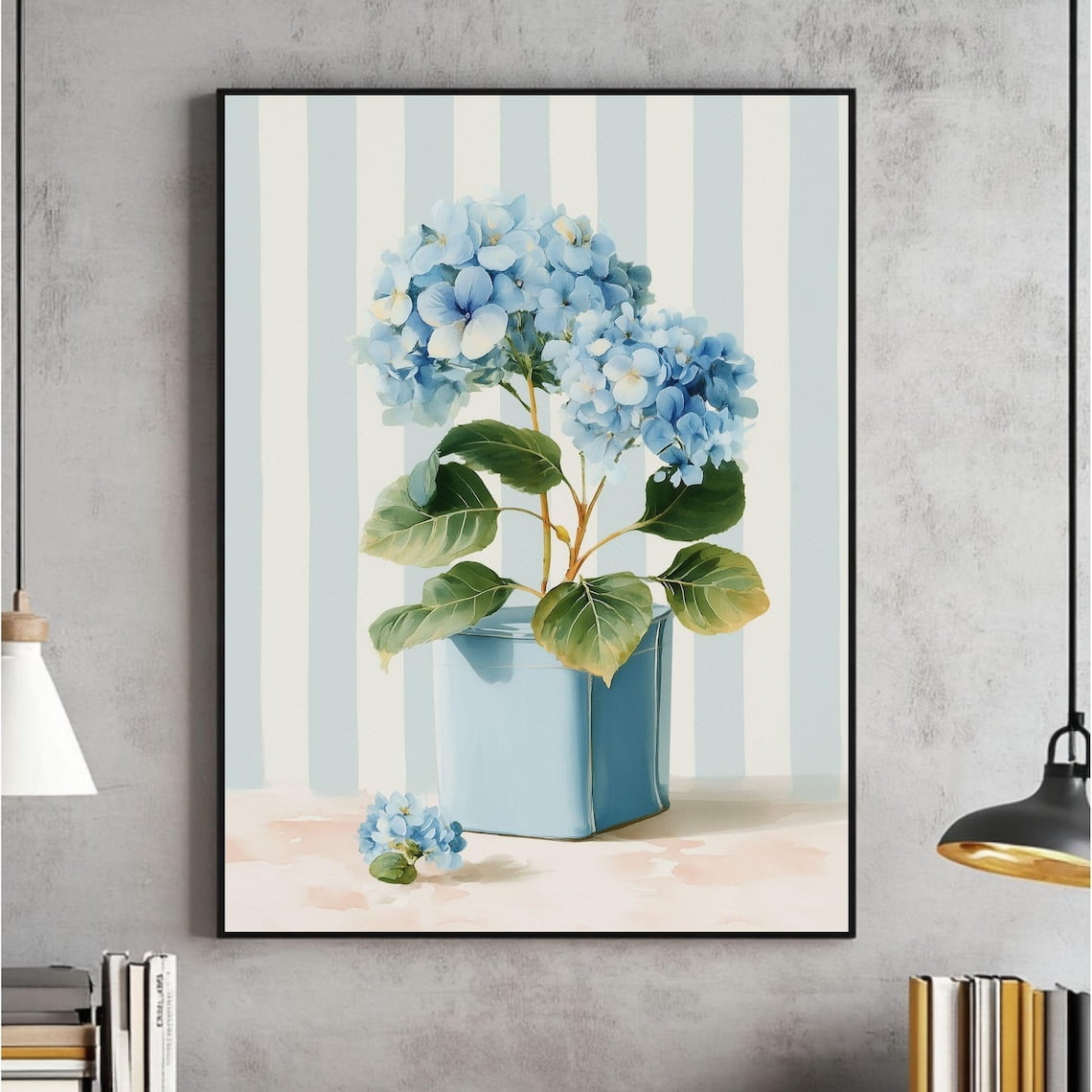 Blue Hydrangea Wall Art Botanical Coastal Floral Decor Living Room Bedroom Office