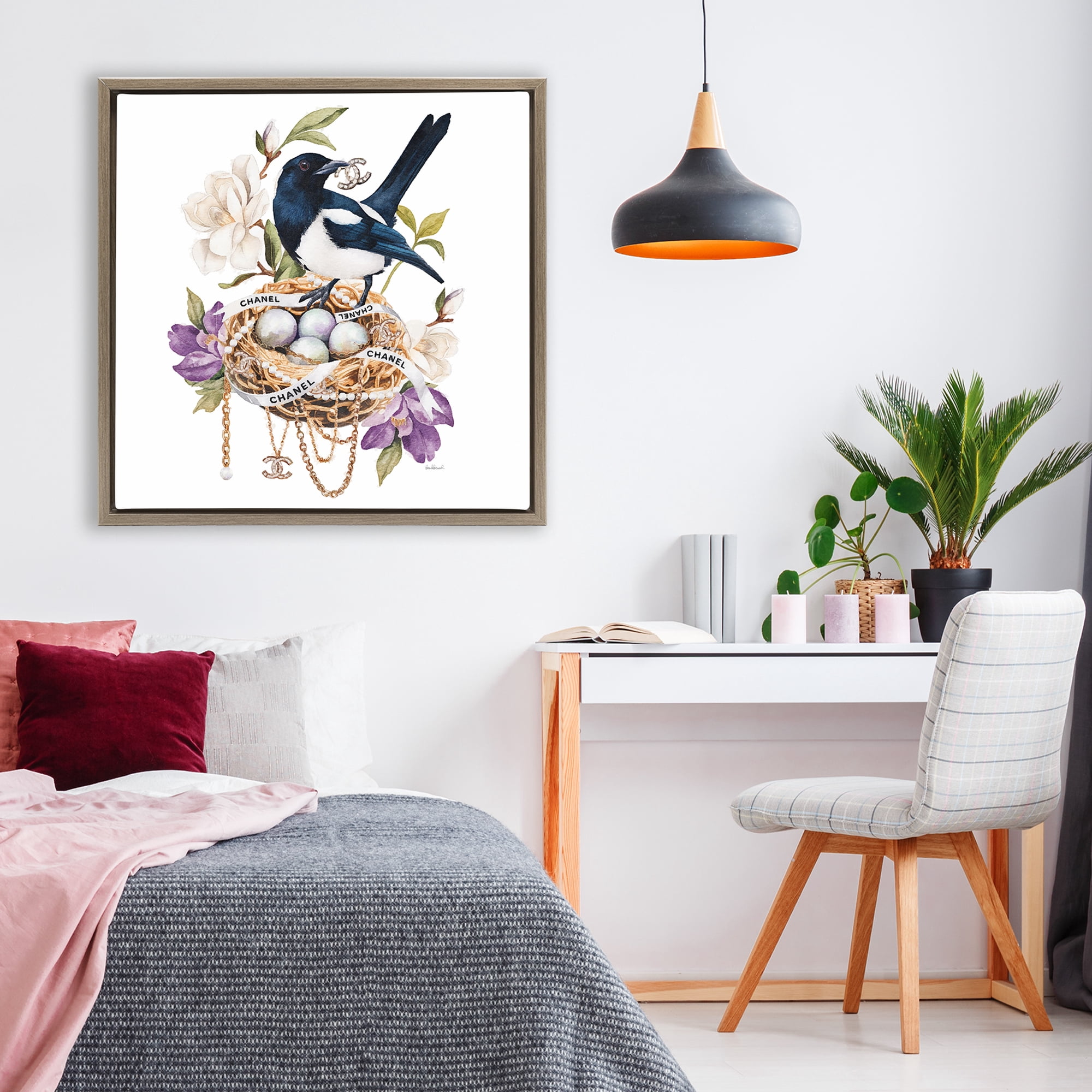 Stupell Industries Glam Birds Nest Magnolia Brown Framed Floater Canvas Wall Art, design by Amanda Greenwood