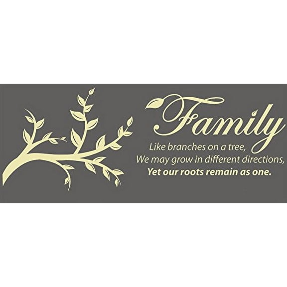Family Quote with Branches Wall Art Decals Sticker Vinyl Lettering Decor, 32x12-Inch, Beige
