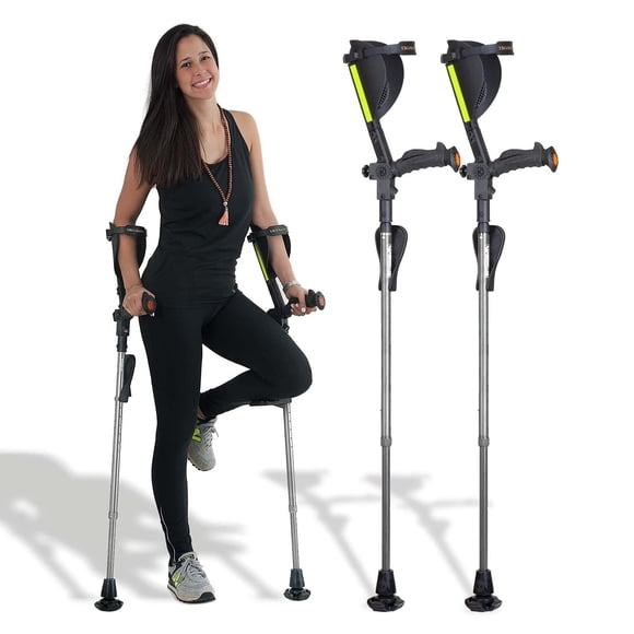 Ergobaum® Prime 7.ª generación de Ergoactives. 1 par (2 unidades) de muletas ergonómicas para antebrazo - Adultos de 1,50 a 1,98 m, ajustables (grises)