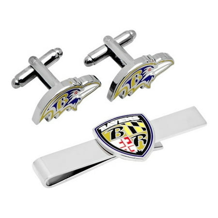 Men's Cufflinks Inc Baltimore Ravens Head Cufflinks/Shield Tie Bar Set