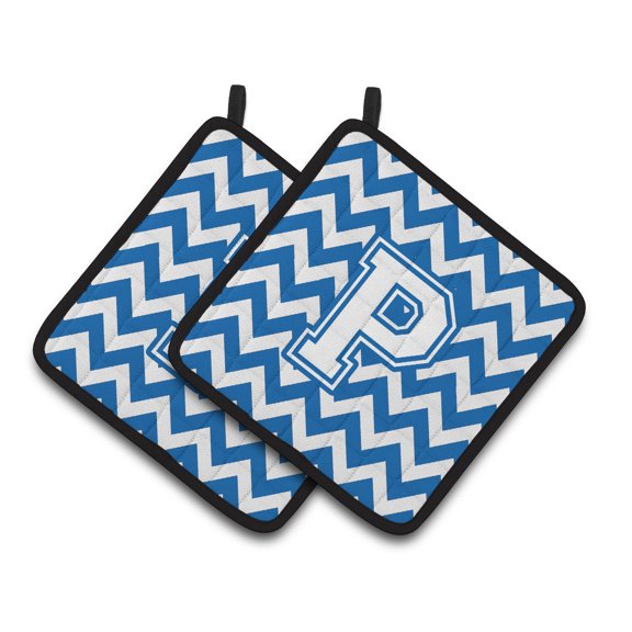 Carolines Treasures CJ1045-PPTHD Letter P Chevron Blue and White Pair of Pot Holders, 7.5HX7.5W, multicolor