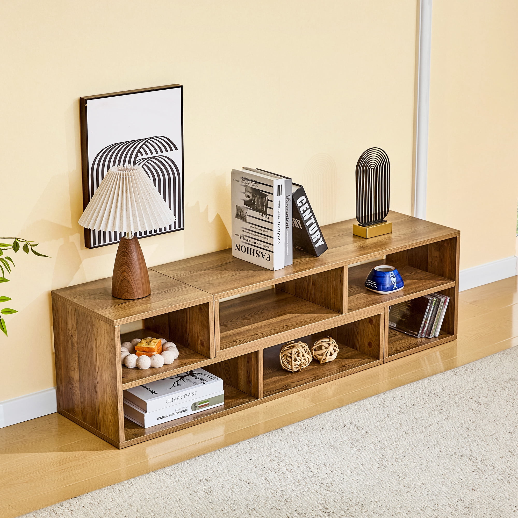 Modular Extendable TV Stand, Freestyle Combinable Media Console with Open Storage Cubbies, Waterproof Engineered Wood Adjustable Entertainment Center for Living Room Bedroom Apartment
