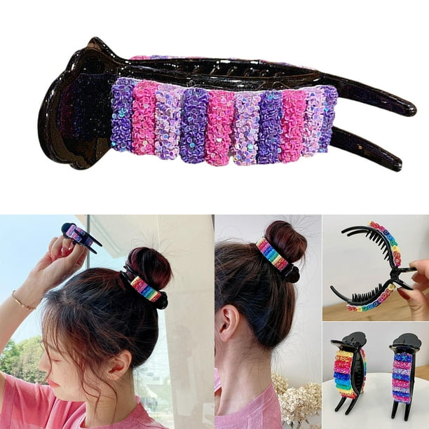 Pinzas para el cabello, pinzas grandes de plástico para el cabello, pinzas para el cabello, accesorios para herramientas Updo para niñas Púrpura Hugo Mujeres Crystal Hair Claw