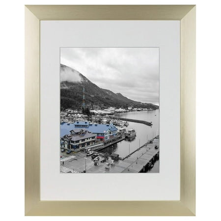 View Real Photo Golden State Art, 11x14 Gold Color Satin Aluminum Landscape Or Portrait Picture Frame With Ivory Color Mat and Real Glass ()