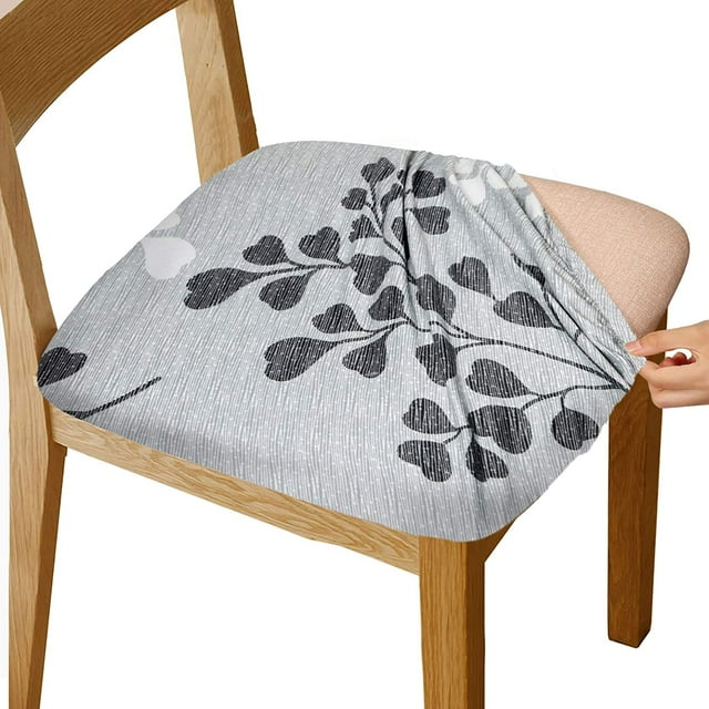 Chair Seat Covers, Stretch Printed Chair Covers with Elastic Ties and Button, Removable Washable Dining Upholstered Chair Protector Seat Cushion Slipcovers for Dining Room, Office(Grey)