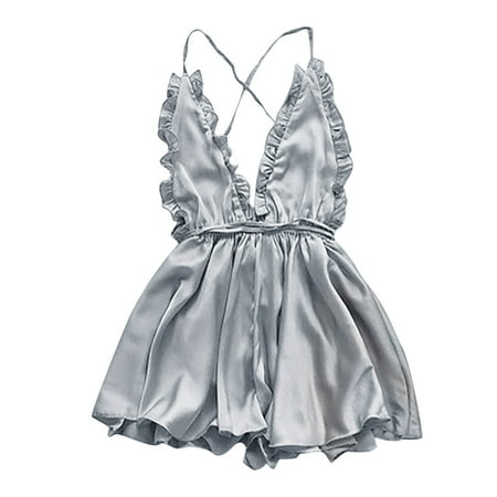 

Women V-Neck Sling Ruffle Sexy Stain Camisole Pajamas Nightdress Sexy Lingerie