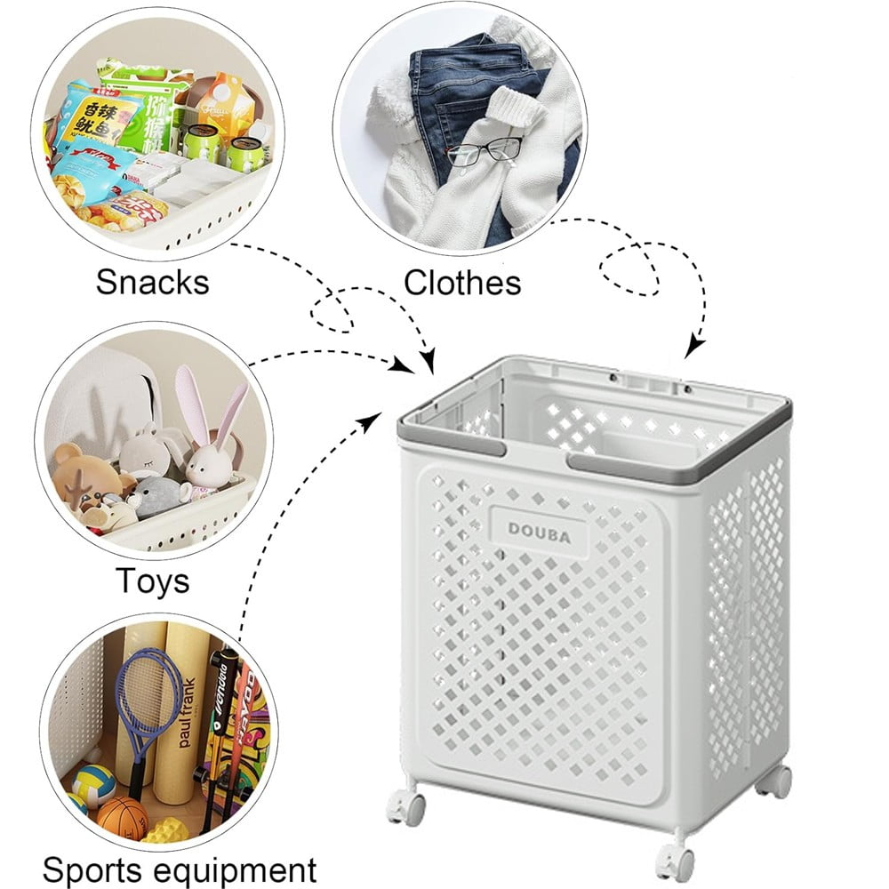 COSTYLE Collapsible Laundry Basket with Wheels and Handle, Plastic Foldable Laundry Hamper, Versatile Portable Storage Basket, Durable and Practical for Laundry and Bathroom