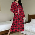 thumbnail image 6 of Womens Long Nightgowns Plaid Zipper Robes Christmas Pajama with Pocket Long Sleeve Bathrobes Loose Full Length Loungewear Warm Sleepwear Crew Neck House Coat, 6 of 9