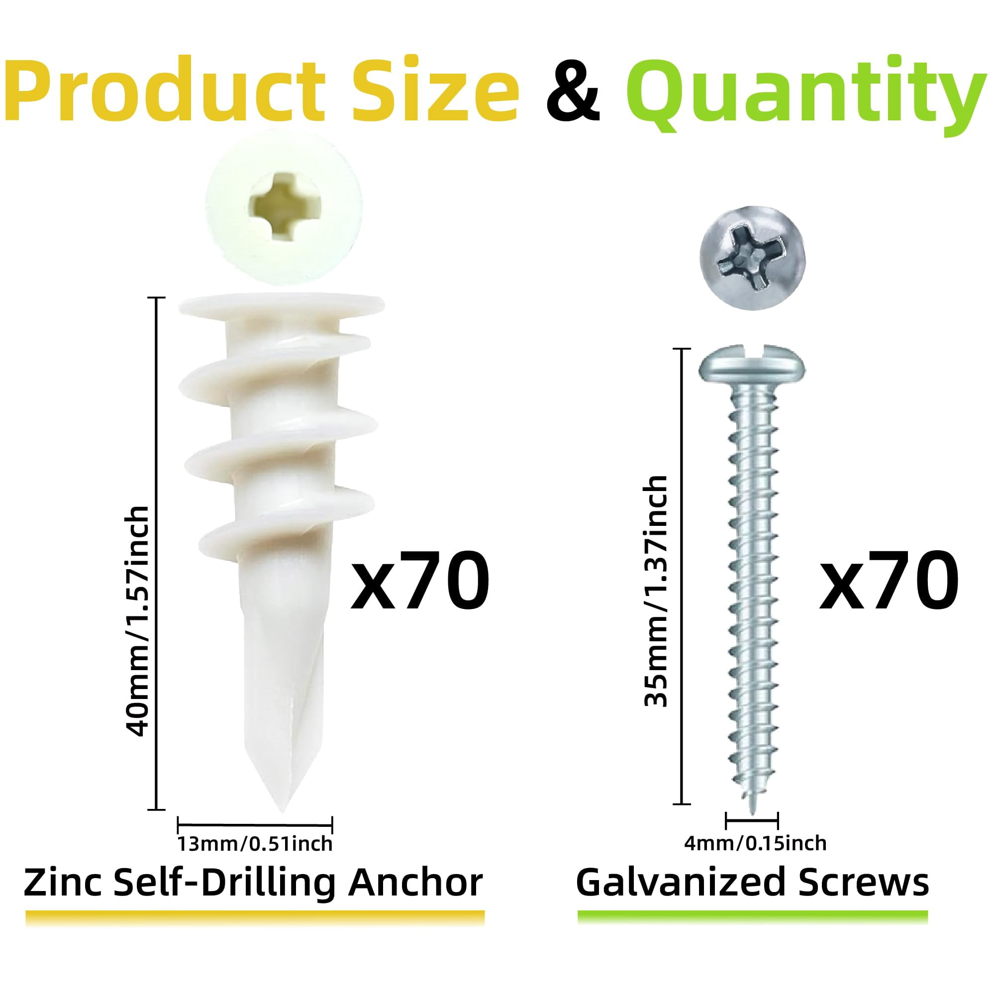 300PCS Self Drilling Drywall Anchors, Nylon Plastic Wall Anchors and Screws for Drywall, No Pre Drill Required for Picture Frames Wall Decor Art, Sheetrock Hangers- 75 Lbs,Black and White
