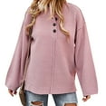 thumbnail image 3 of TWZH Women Buttons V Neck Long Sleeve Solid Color Patchwork Knitted Top, 3 of 6