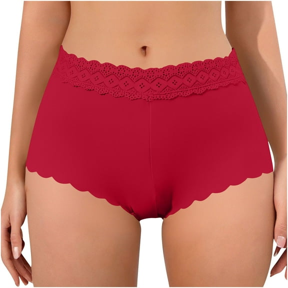Ruimatai Women's Sexy Lace Trimmed Hipster Panties Soft Comfortable Stretchy Nylon Underwear Solid Color Everyday Wear