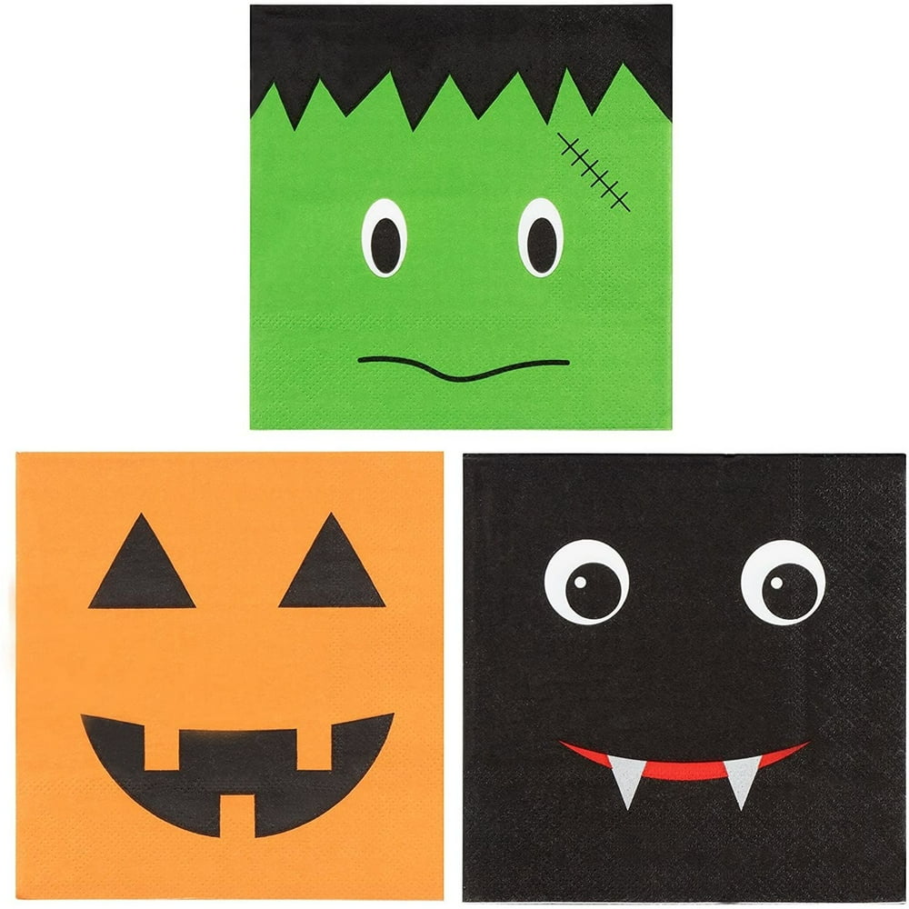 150Pack Halloween Cocktail Napkins, 3Ply 5" Pumpkin Bat Frankenstein
