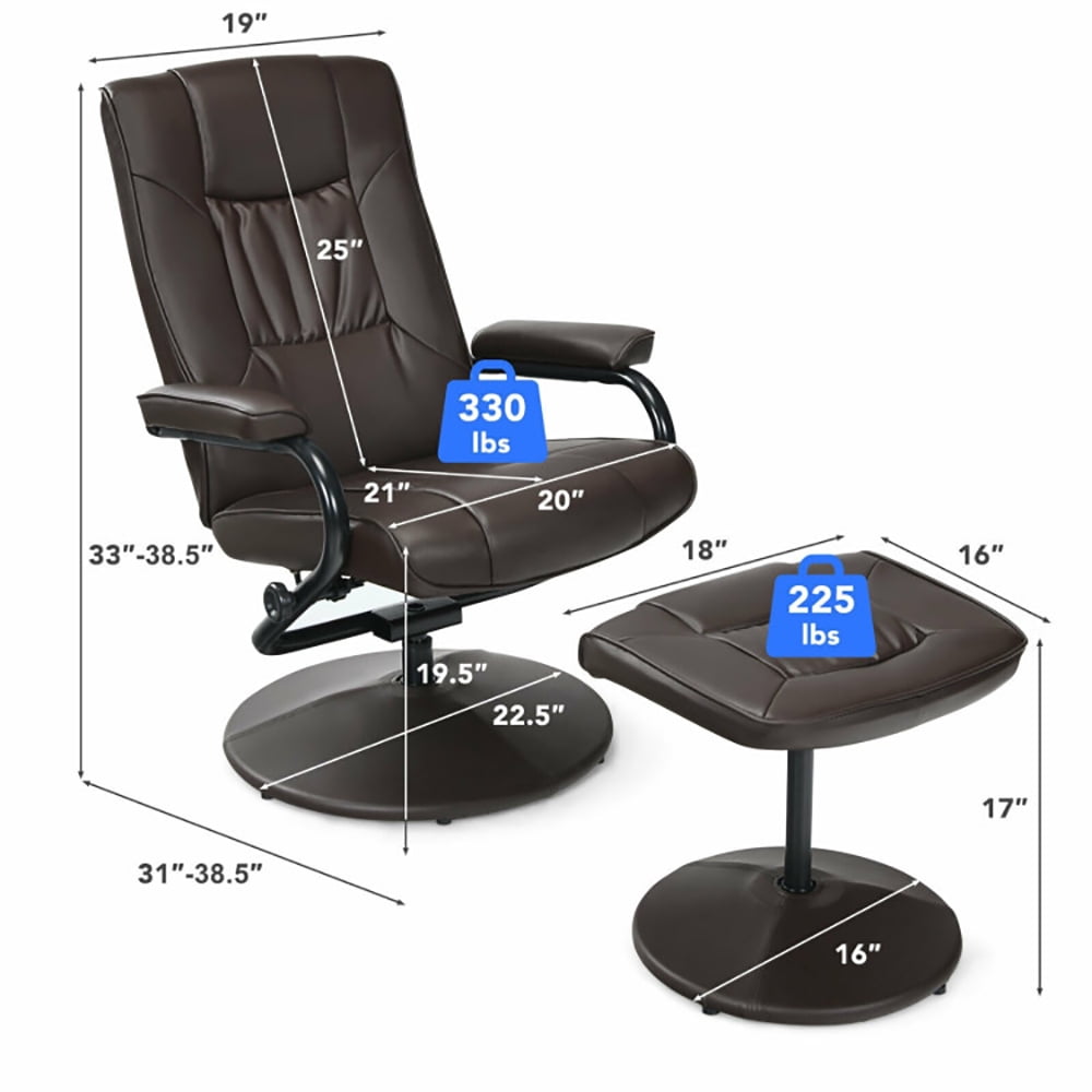 Finihen PVC Leather Soft Upholstered Recliner with Ottoman Footrest, 360° PVC Leather Swivel Recliner Chair with Ottoman, for Living Room, Bedroom, Brown Finihen PVC Leather Soft Upholstered Recliner with Ottoman Footrest, 360° PVC Leather Swivel Recliner Chair with Ottoman, for Living Room, Bedroom, Brown