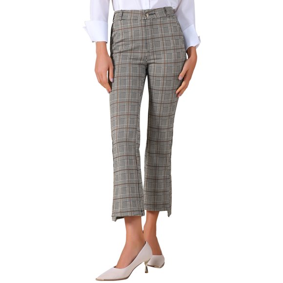 Pantalones de traje de oficina de cintura alta con abertura lateral de cuadros para mujer INSPIRE CHIC L Negro