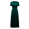 thumbnail image 4 of Wycnly Summer Dresses for Women Formal Dresses for Women Party Comfy Gold Velvet Elastic Waist Pleated Swing Pocket Dress Womens Casual Solid V-Neck Short Sleeve Long Sundresses, 4 of 6