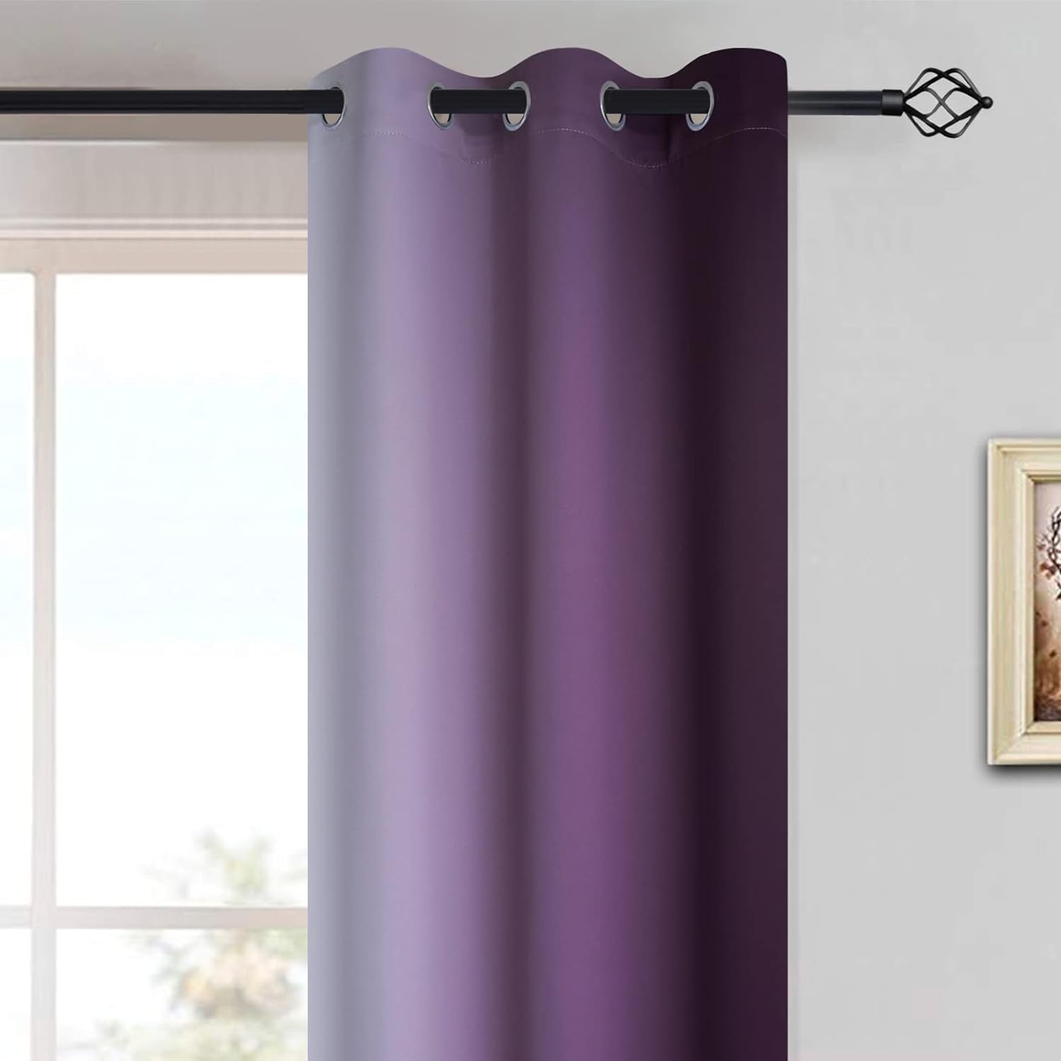 Yakamok Grommet Light Blocking Blackout Ombre Purple Curtains for Bedroom,Room Darkening Window Drapes for Living Room, 42x63 inches, 2 Panels