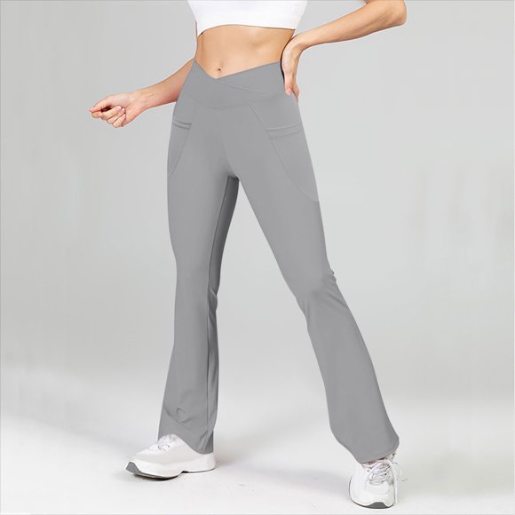 Flare Leggings for Women High Waist with Pockets, Soft Stretchy Tummy Workout Running Yoga Pants Grey S