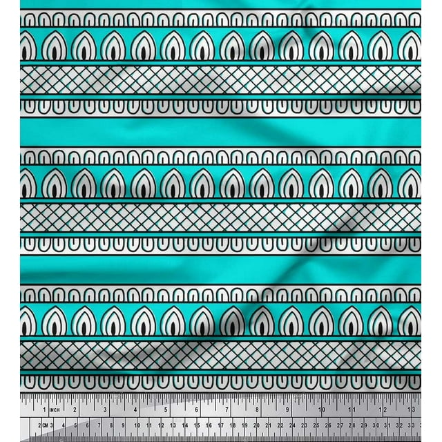 Soimoi Japan Crepe Satin Fabric Ethnic Block Print Fabric by Yard 42 Inch Wide