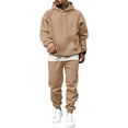 thumbnail image 2 of Delconic Mens Fleece Lined Hoodie and Sweatpants Set Loose Fit Pullover Hooded Sweatshirt Jogger Pants Two Piece Tracksuit Khaki M, 2 of 6