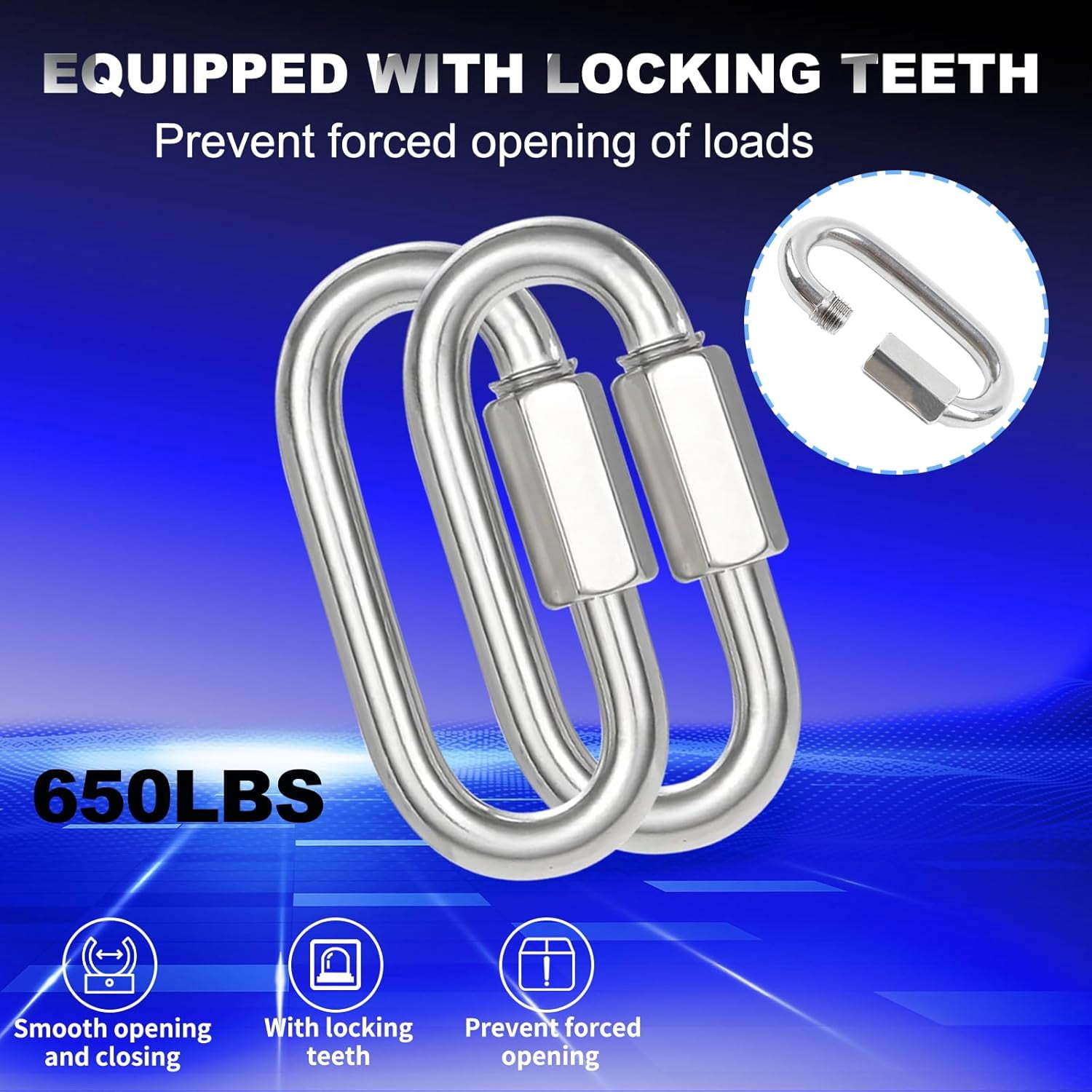 200PCS 2 Inches Chain Quick Links, M5 Screw Galvanized Steel Heavy Duty Chain Links, 3/16" Locking Carabiners for Connecting Hammock, Key Chain, Pet Leash,Gym,Camping 650 Lbs Capacity