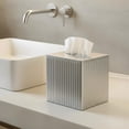 thumbnail image 3 of Tissue Box Cover Square - Handcrafted Ridge Embossed Pewter Metal Holder For Bathroom Accessory  Aesthetic Decorative Facial Napkin Cube Modern Home Decor, 3 of 6