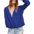 thumbnail image 1 of Free People Womens People Changing Horizons Blusa con botones, azul, grande, 1 of 1