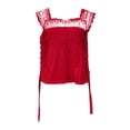 thumbnail image 4 of WEIWEN Lace Tank Tops for Women Lace Side Tie Tank Top Sleeveless Flowy Ruffle Cami Shirts Summer Going Out Crop Tops Red, L, 4 of 5