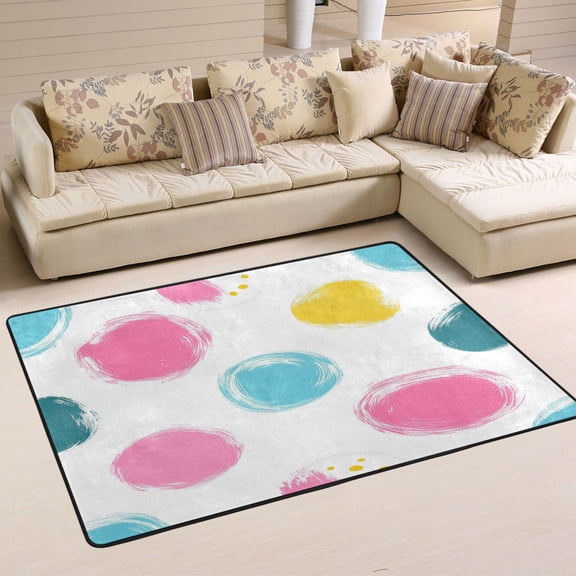Colorful Painted Circles Pattern Soft Polyester Area Rug 36''x24'', Non Slip, Memory Foam, Water Absorbent
