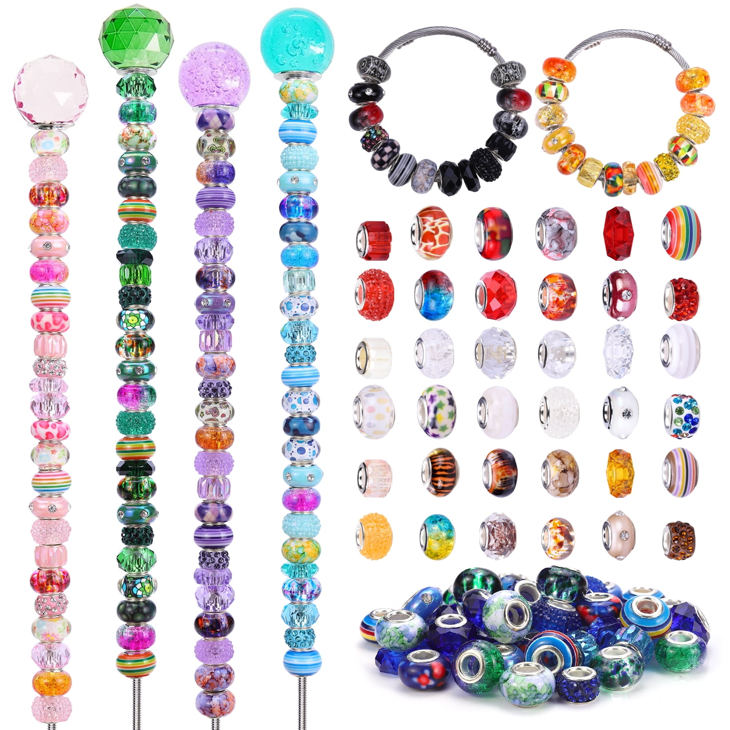AIPRIDY Rhinestone Loose Beads, Multicolor, 240 Pieces, Includes Korean Style Inner Flower Beads