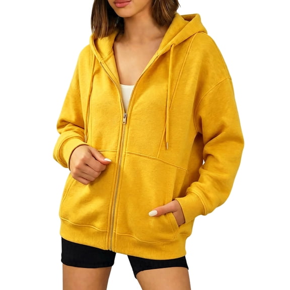 Horkkom Zip Up Hoodie for Women Oversized Lightweight Long Sleeve Sweatshirts Casual Basic Jackets with Pockets M