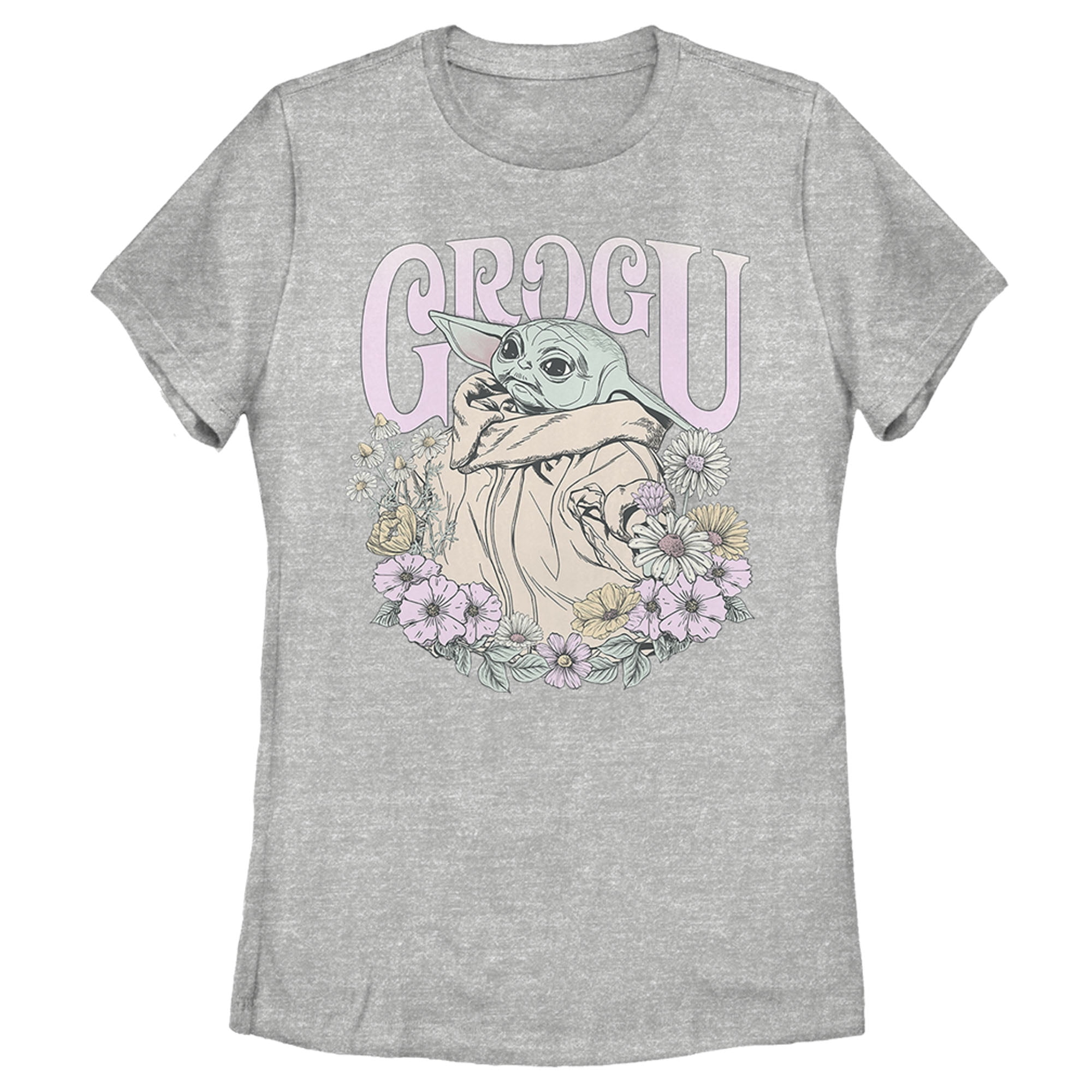 Women's Star Wars The Mandalorian Grogu Flower Child  Graphic Tee Athletic Heather 2X Large