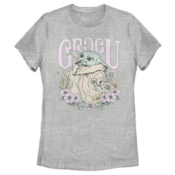Women's Star Wars: The Mandalorian Grogu Flower Child  Graphic Tee Athletic Heather 2X Large