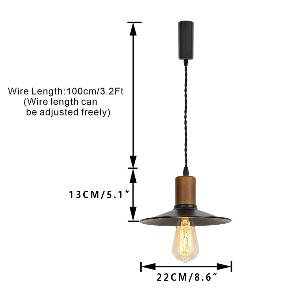 KAYYELAMP H-Type Track Lighting Set 1 Track Rail with Plug Outlet Cable, 1 Track Pendant 3.2 Ft Adjusted Cord Wood Black Metal Shade Vintage Design for Kitchen Loft(No Bulb)