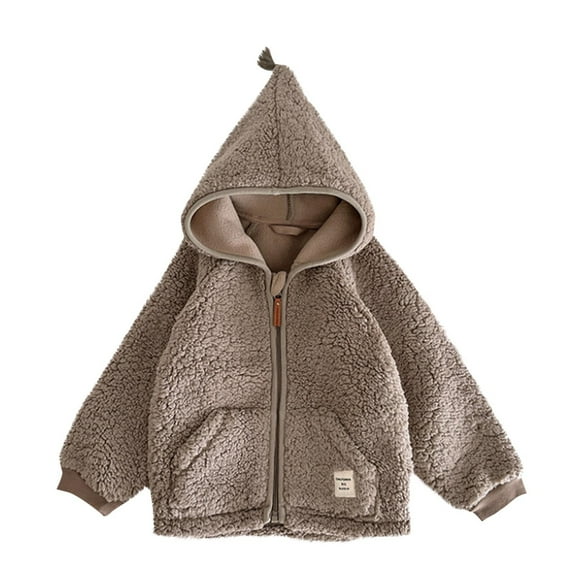 OGLCCG Boys Girls Fleece Jacket Cute Fuzzy Plush Zip Up Sherpa Hooded Coat Kids Long Sleeve Fall Winter Thick Warm Outwear with Pockets 8M-5T
