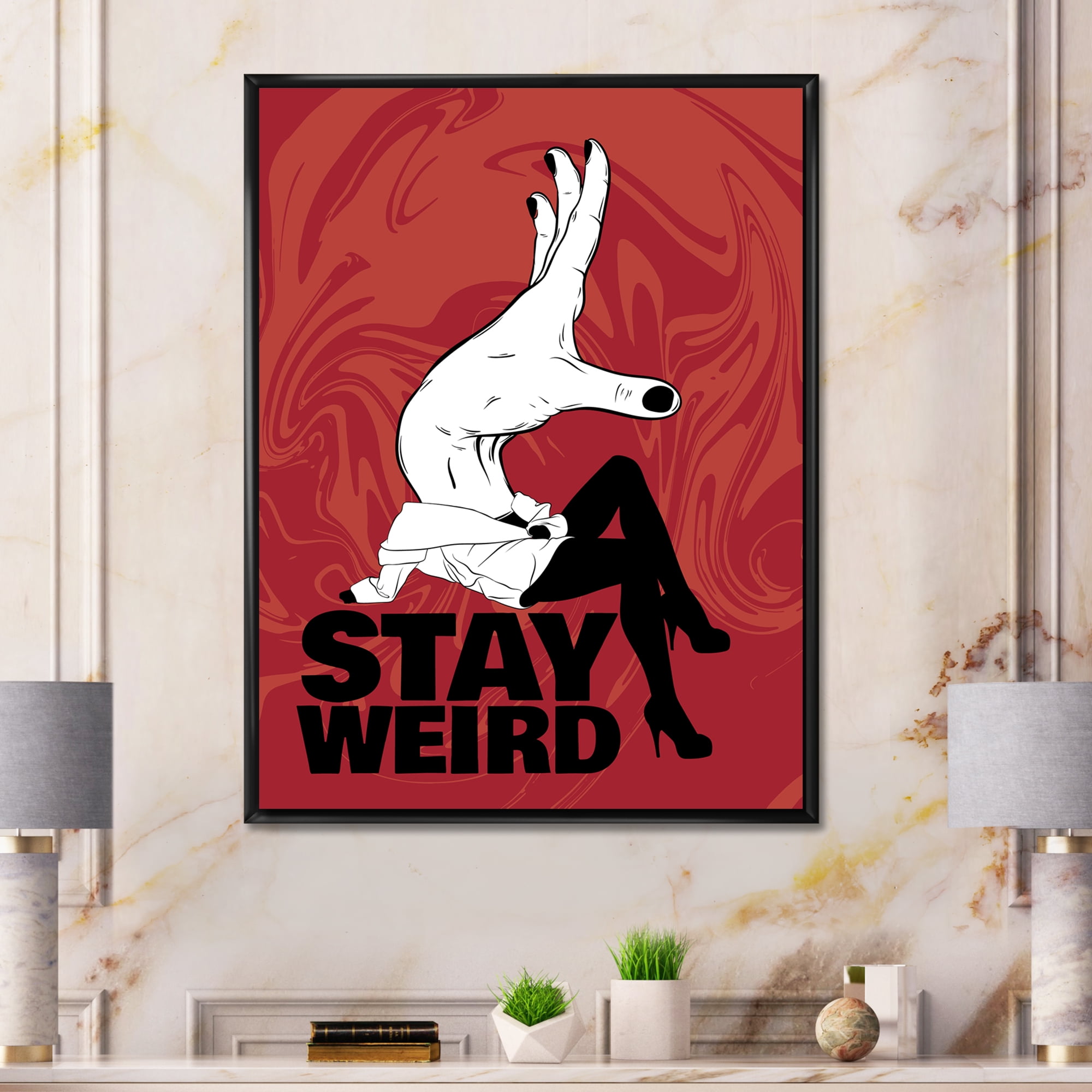 Designart 'Stay Weird Hand Sign' Vintage Framed Canvas Wall Art Print